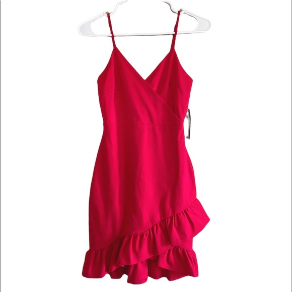 NWT Lulus Dress Sealed With A Kiss Red Bodycon Dress Ruffle Trim Date Night - Picture 3 of 3